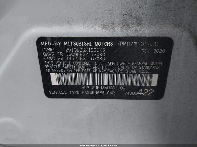 2021 MITSUBISHI MIRAGE ML32AUHJ8MH001109 Photo 8