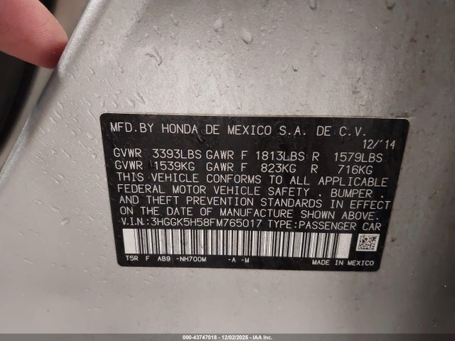 3HGGK5H58FM765017 Honda FIT LX