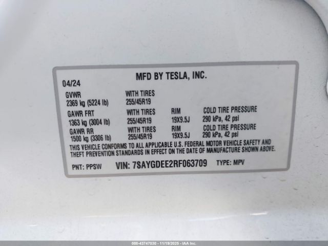 2024 TESLA MODEL Y 7SAYGDEE2RF063709 Photo 8