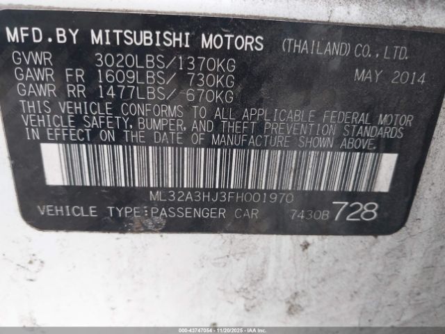 2015 MITSUBISHI MIRAGE ML32A3HJ3FH001970 Photo 8