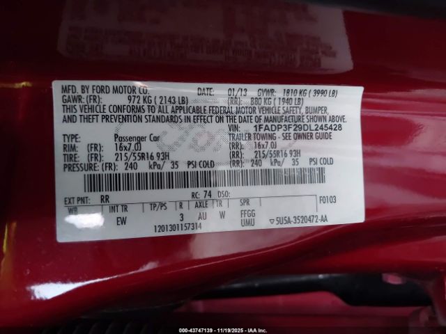 2013 FORD FOCUS 1FADP3F29DL245428 Photo 8