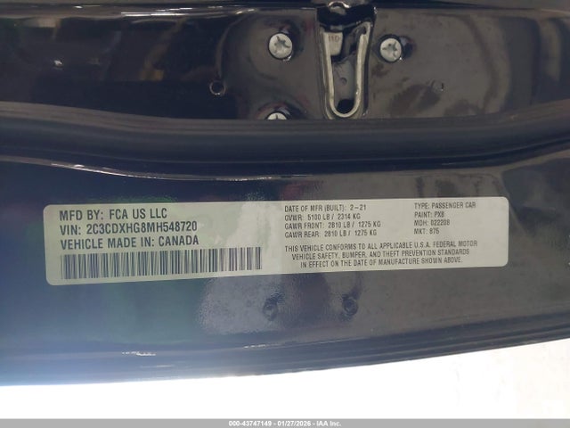 Продаж на аукціоні авто 2021 Dodge Charger Gt Rwd, vin: 2C3CDXHG8MH548720, номер лоту: 43747149