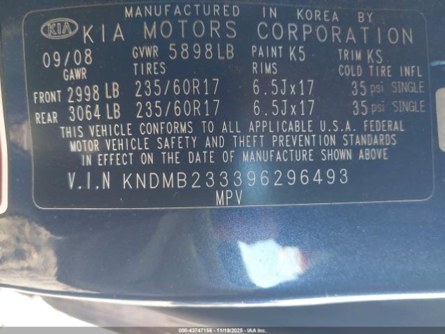 2009 KIA SEDONA KNDMB233396296493 Photo 8