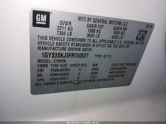 2015 CADILLAC ESCALADE ESV 1GYS3SKJ3FR700627 Photo 8