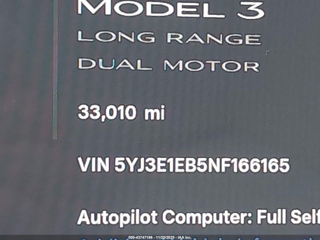 Продажа на аукционе авто 2022 Tesla Model 3 Long Range Dual Motor All-wheel Drive, vin: 5YJ3E1EB5NF166165, номер лота: 43747196