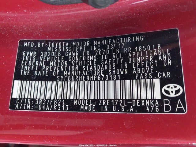 2017 TOYOTA COROLLA 5YFBURHE9HP670181 Photo 8