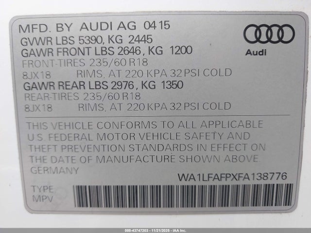 2015 AUDI Q5 WA1LFAFPXFA138776 Photo 8