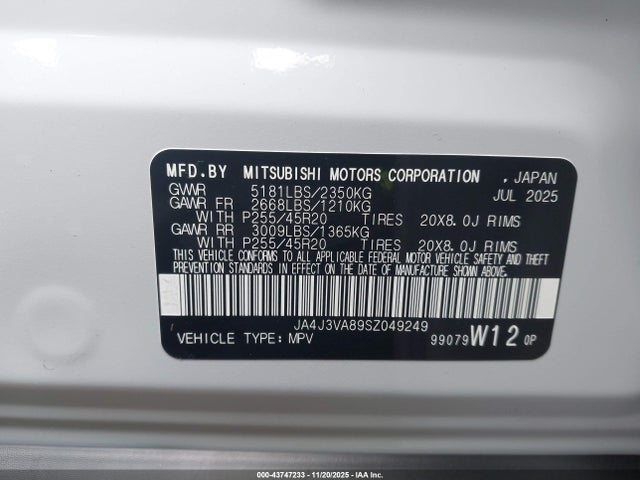 2025 MITSUBISHI OUTLANDER JA4J3VA89SZ049249 Photo 8