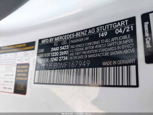 2021 MERCEDES-BENZ E 450 W1K1J5JB0MF167949 Photo 8