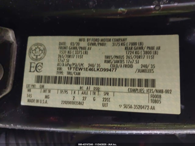 Ford F-150 Xlt 2020 1FTEW1E46LKD99477 Image 9