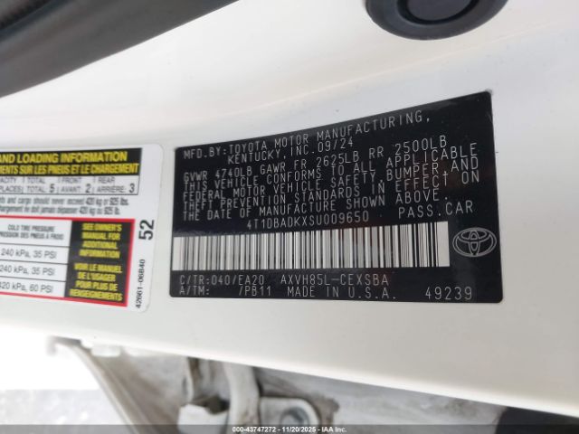 2025 TOYOTA CAMRY 4T1DBADKXSU009650 Photo 8