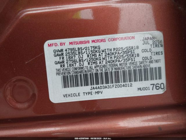 2015 MITSUBISHI OUTLANDER JA4AD3A31FZ004012 Photo 8