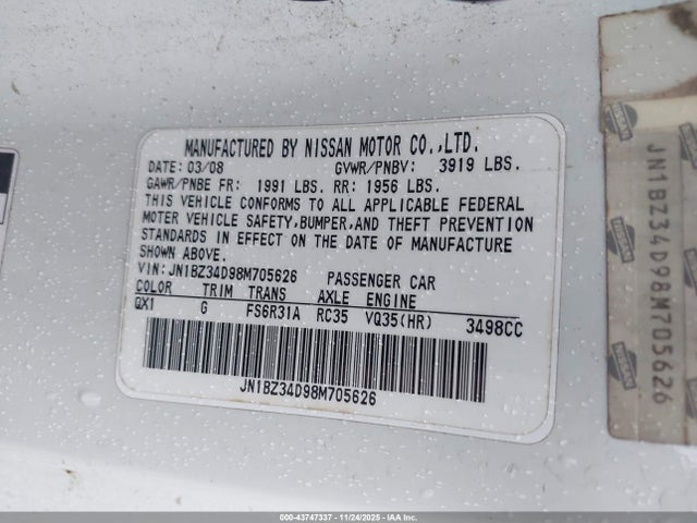 2008 NISSAN 350Z JN1BZ34D98M705626 Photo 8