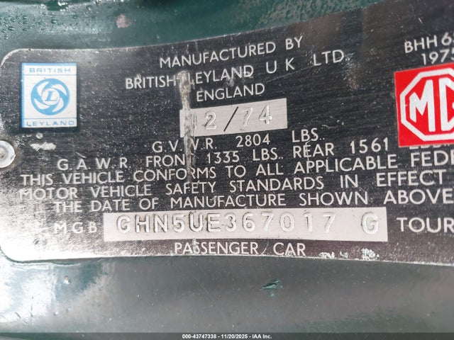 1974 MG MGB GHN5UE367017G Photo 8