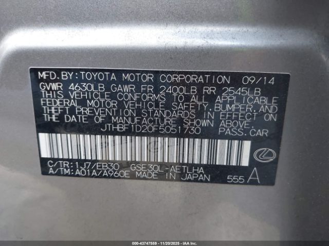 2015 LEXUS IS 250 JTHBF1D20F5051730 Photo 8