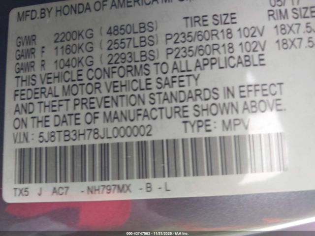 2018 ACURA RDX 5J8TB3H78JL000002 Photo 8