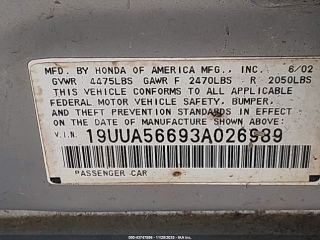 2003 ACURA TL 19UUA56693A026989 Photo 8