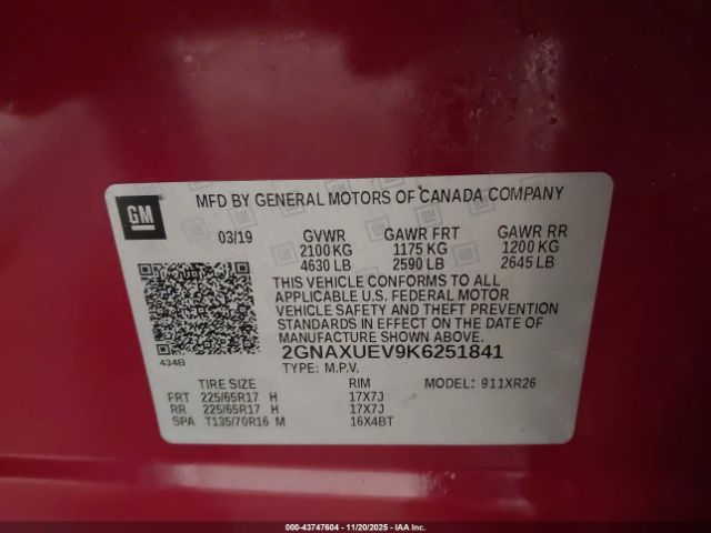 2019 CHEVROLET EQUINOX 2GNAXUEV9K6251841 Photo 8