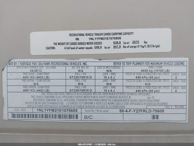 1NL1YFM21E1075605 Yell Canyon Tra