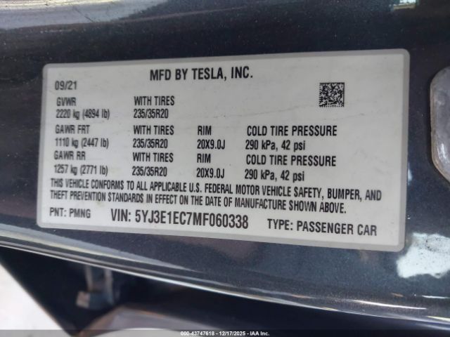 2021 TESLA MODEL 3 5YJ3E1EC7MF060338 Photo 8