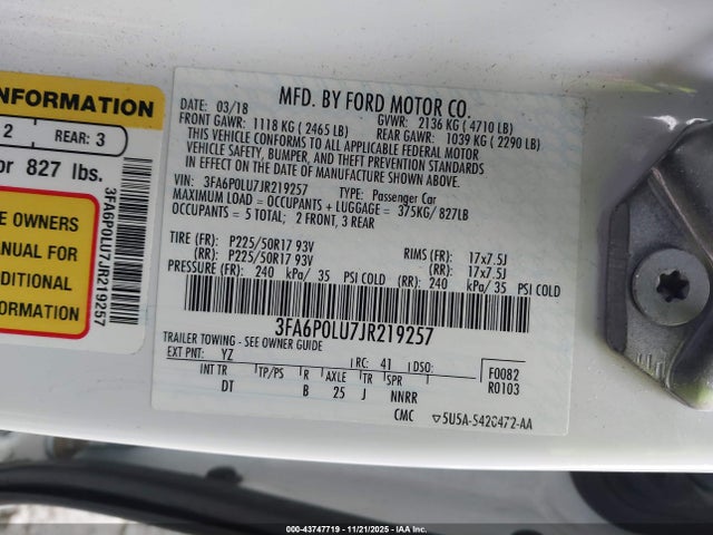 Ford Fusion Hybrid Se 2018 3FA6P0LU7JR219257 Image 9
