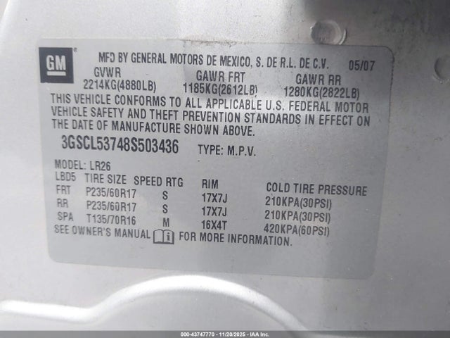 2008 SATURN VUE 3GSCL53748S503436 Photo 8