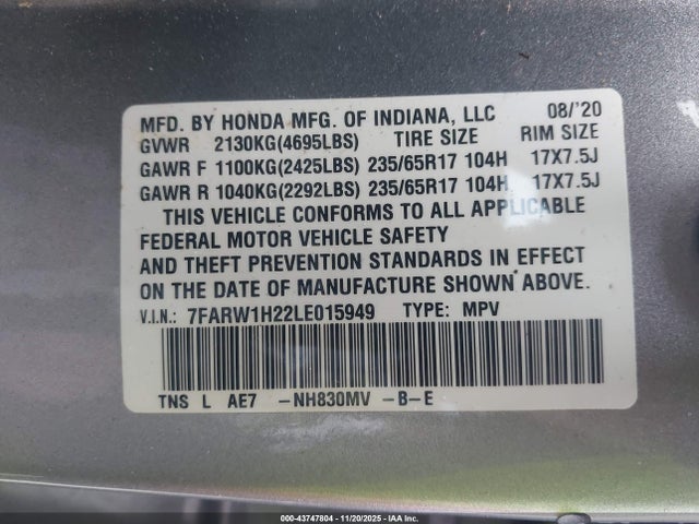 Honda Cr-v 2wd Lx 2020 7FARW1H22LE015949 Image 9