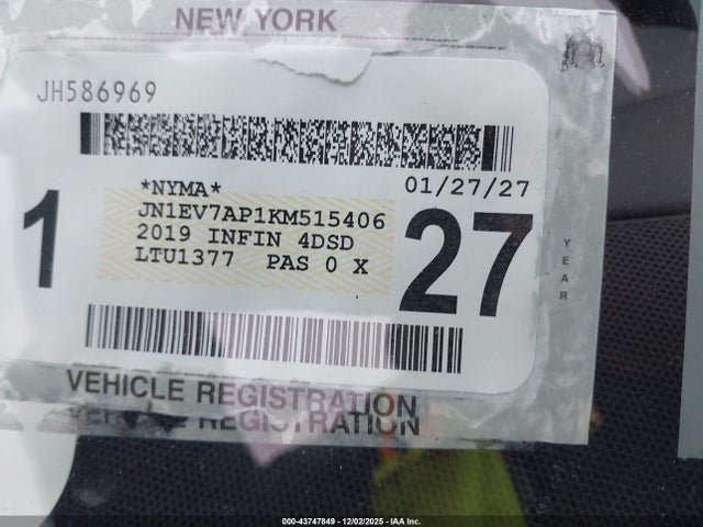 Продажа на аукционе авто 2019 Infiniti Q50 3.0t Luxe, vin: JN1EV7AP1KM515406, номер лота: 43747849