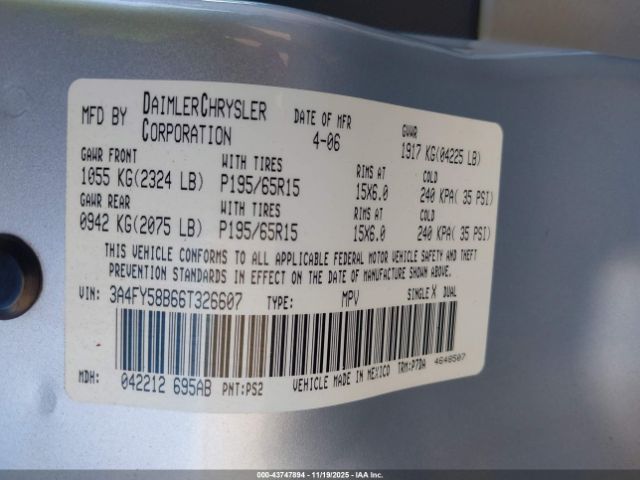 2006 CHRYSLER PT CRUISER 3A4FY58B66T326607 Photo 8