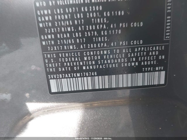 2019 VOLKSWAGEN TIGUAN 3VV2B7AX7KM176746 Photo 8