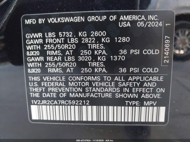 2024 VOLKSWAGEN ATLAS 1V2JR2CA7RC592212 Photo 8