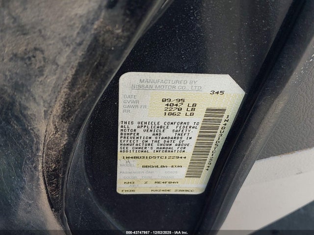 43747987 :رقم المزاد ، 1N4BU31D5TC122944 vin ، 1996 Nissan Altima Xe/gxe/se/gle مزاد بيع