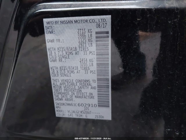 Nissan Pathfinder Sl 2018 5N1DR2MN6JC602910 Image 9