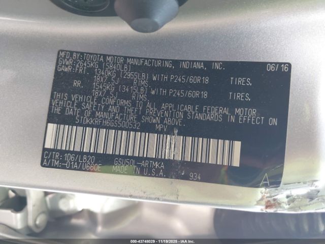 2016 TOYOTA HIGHLANDER 5TDKKRFH6GS500532 Photo 8