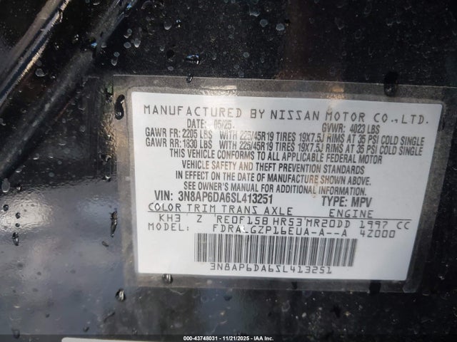 Продажа на аукционе авто 2025 Nissan Kicks Sr Fwd, vin: 3N8AP6DA6SL413251, номер лота: 43748031