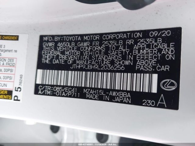 2020 LEXUS UX 250H JTHP9JBH9L2036256 Photo 8