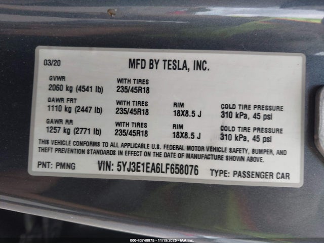 2020 TESLA MODEL 3 5YJ3E1EA6LF658076 Photo 8