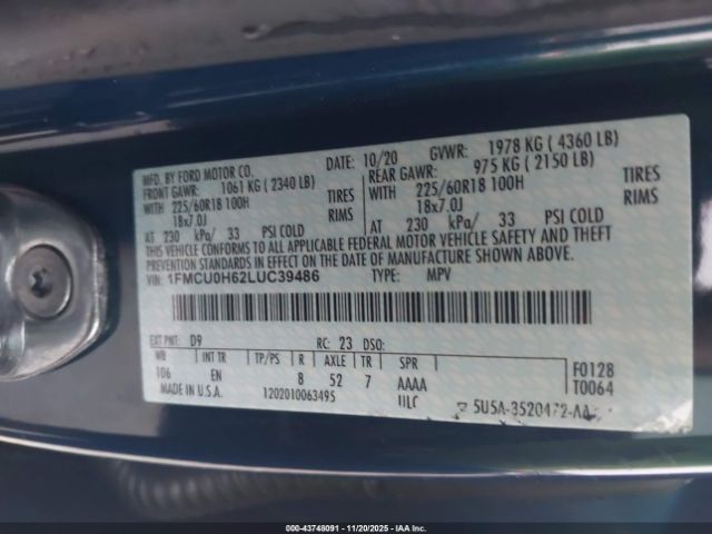 2020 FORD ESCAPE 1FMCU0H62LUC39486 Photo 8