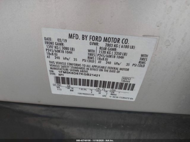 2019 FORD EXPLORER 1FM5K8D87KGB21421 Photo 8