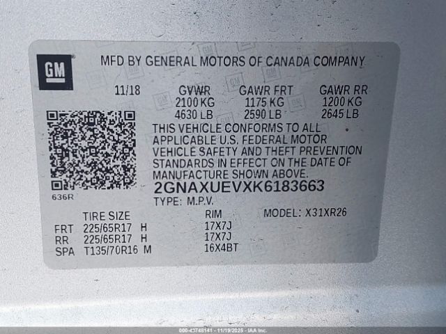 2019 CHEVROLET EQUINOX 2GNAXUEVXK6183663 Photo 8