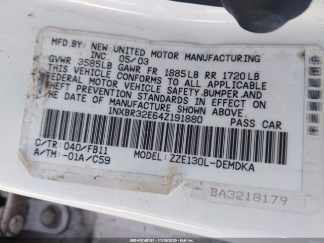 2004 TOYOTA COROLLA 1NXBR32E64Z191880 Photo 8