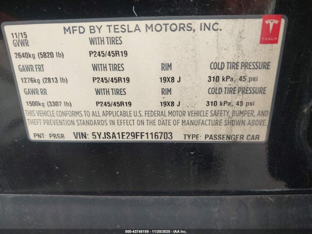 2015 TESLA MODEL S 5YJSA1E29FF116703 Photo 8