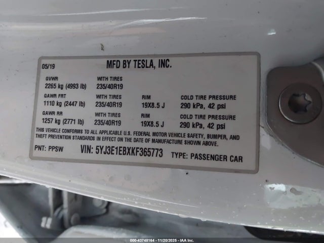 2019 TESLA MODEL 3 5YJ3E1EBXKF365773 Photo 8