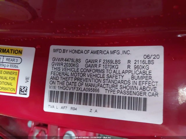 1HGCV1F3XLA095866 Honda Accord Sport