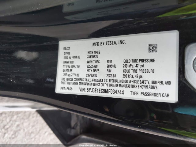 2021 TESLA MODEL 3 5YJ3E1EC9MF034744 Photo 8