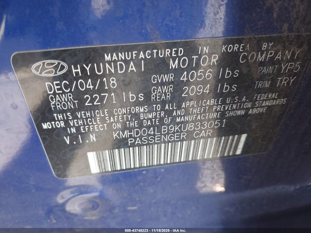 KMHD04LB9KU833051 Hyundai Elantra Sport