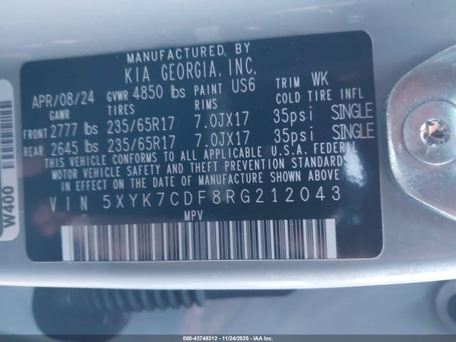 5XYK7CDF8RG212043 KIA Sportage X-pro