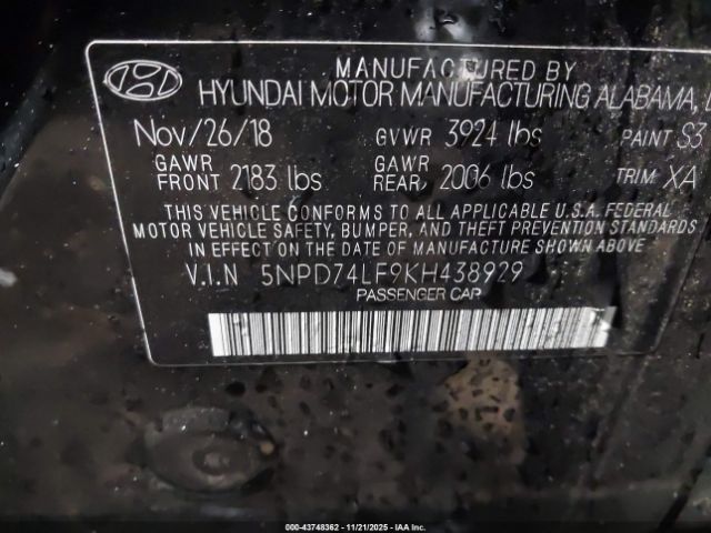 2019 HYUNDAI ELANTRA 5NPD74LF9KH438929 Photo 8