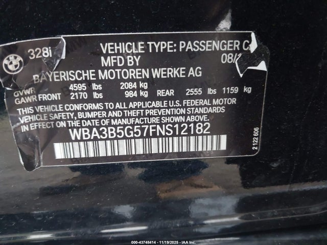 2015 BMW 328I WBA3B5G57FNS12182 Photo 8