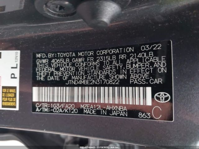 2022 TOYOTA COROLLA JTND4MBE2N3170822 Photo 8